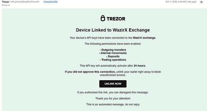 Trezor Email Device API Link